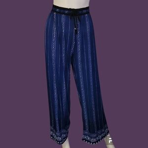 Blue Pattern Striped Wide Leg Waist Tie Lounge Pants
